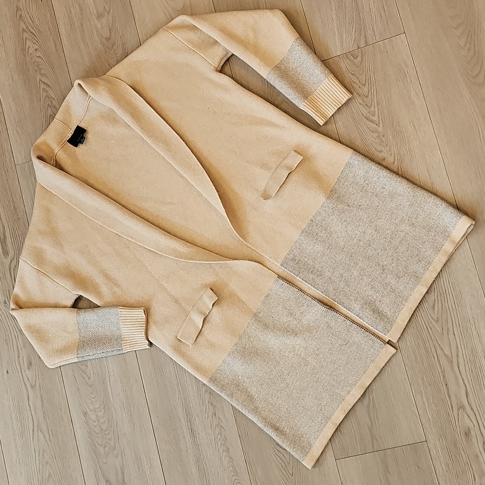 Lumiere Thick Knit Neutral Longline Cardigan Sweater, Med‎